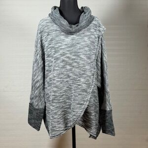 CJ Banks Cowl Neck Wrap Sweater Plus Size 2X womens black heathered chunky cozy